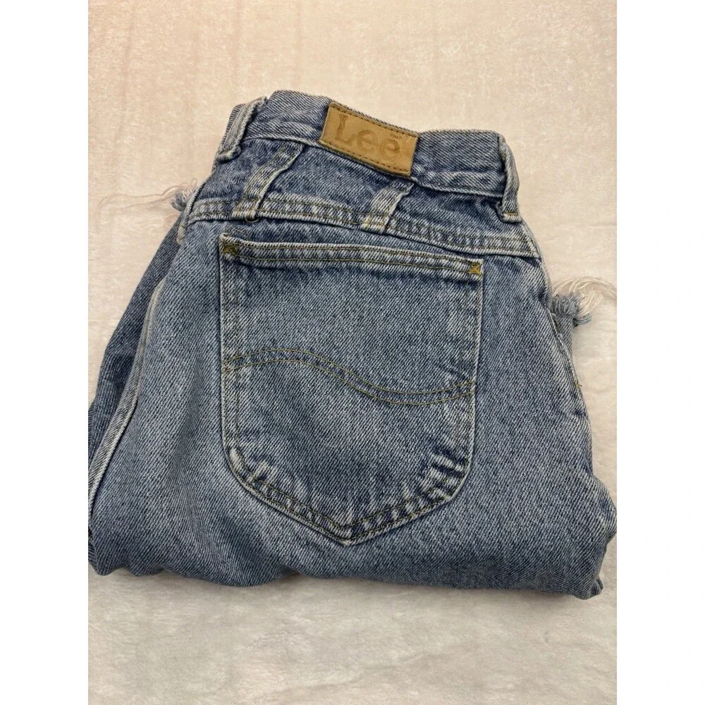Vintage LEE Shorts 14 High Waist Light Wash Jean Denim Mom Made In USA 80's